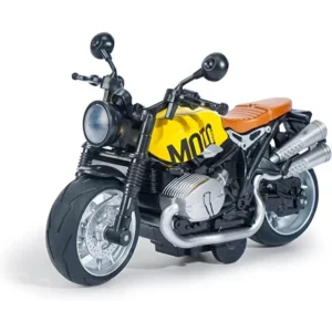 A retractable die-cast metal motorcycle toy