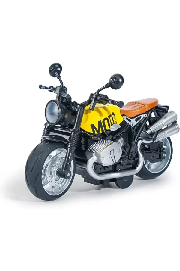 A retractable die-cast metal motorcycle toy