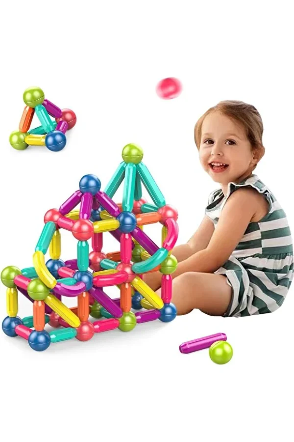 Building set of magnetic sticks and balls, 37 pieces